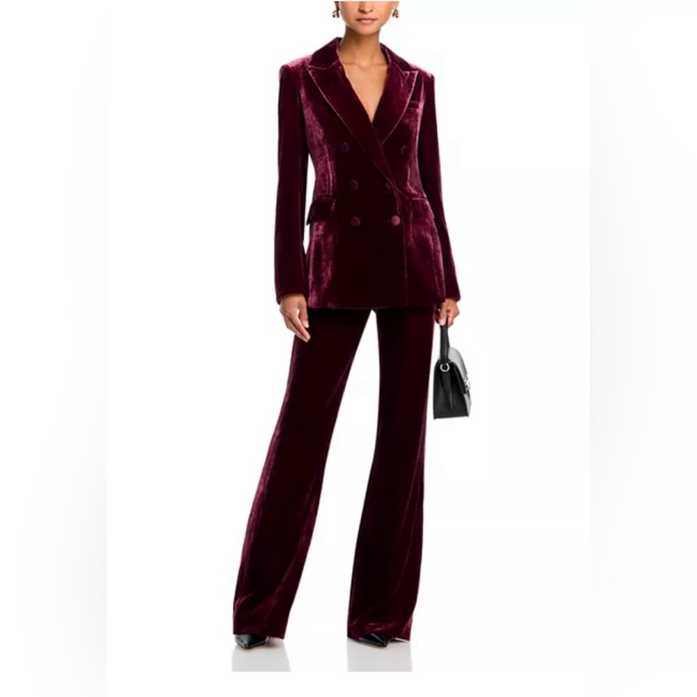 NEW VERONICA BEARD Lebone Classy High-Rise Burgandy Wine Velvet Flared Pants - Picture 2 of 6